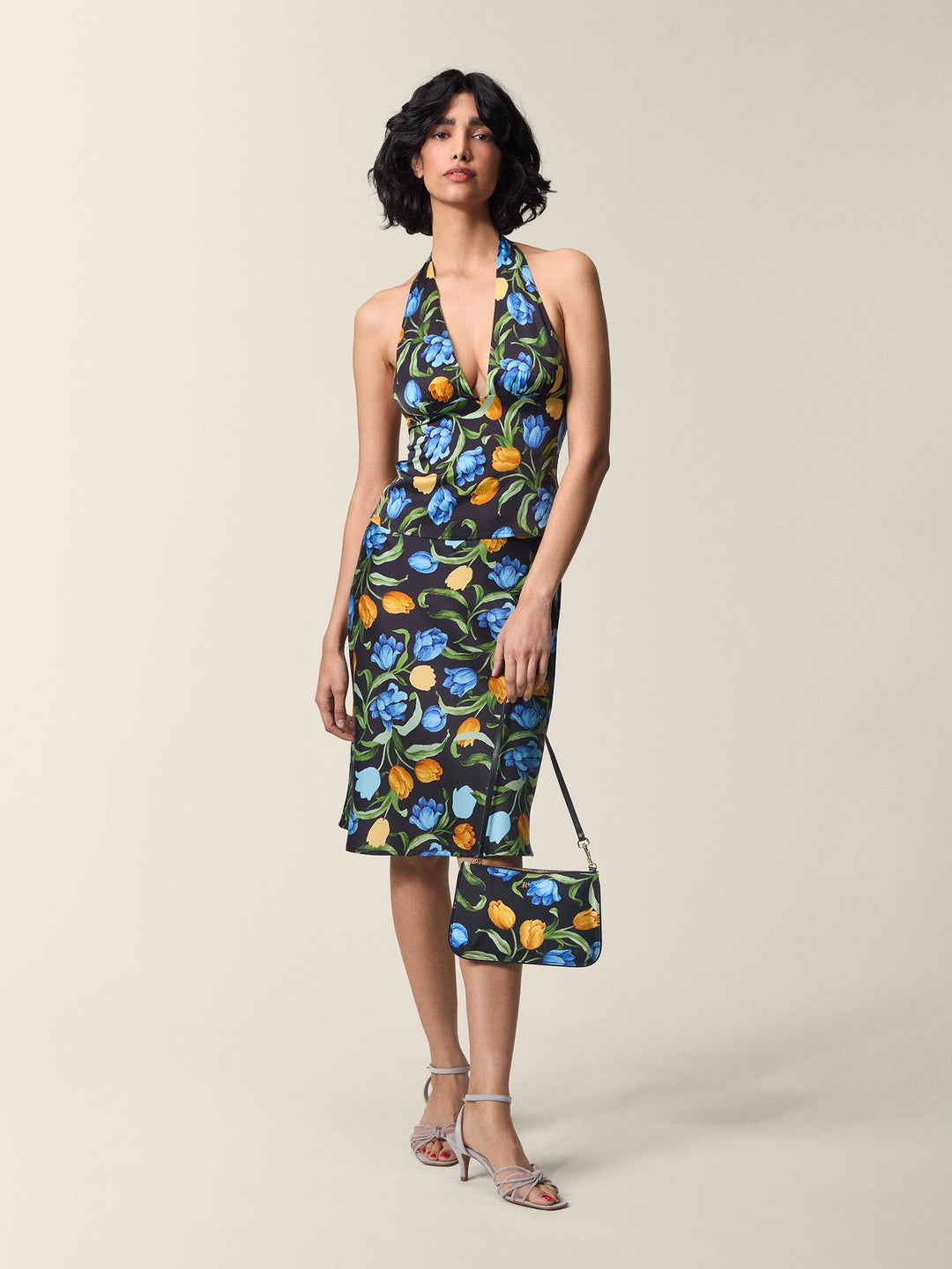 Cora Midi Skirt | Black Floral Print, Bias Cut, Flattering Fit 1