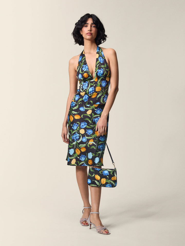 Cora Midi Skirt | Black Floral Print, Bias Cut, Flattering Fit 1