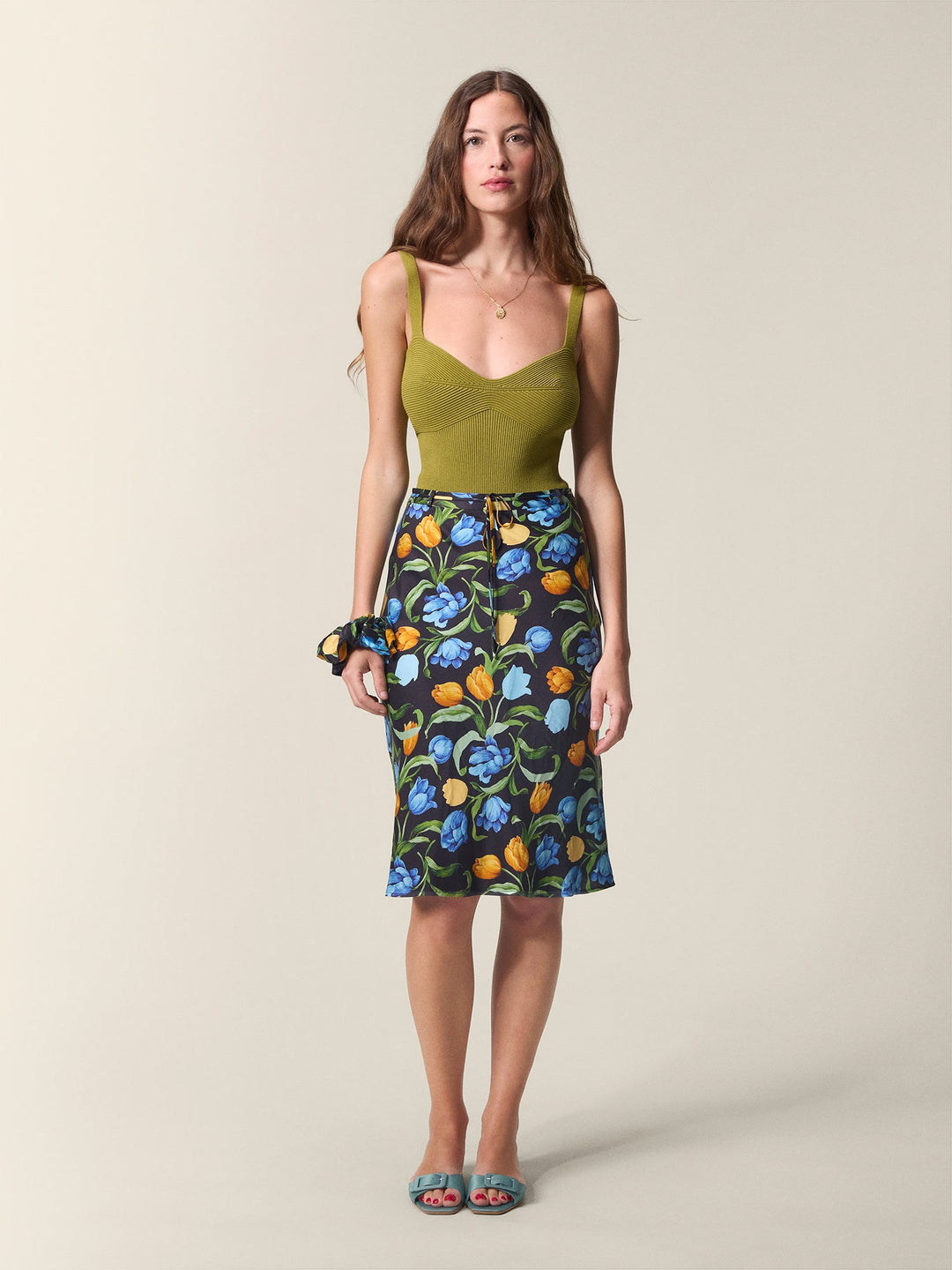 Cora Midi Skirt | Black Floral Print, Bias Cut, Flattering Fit 3