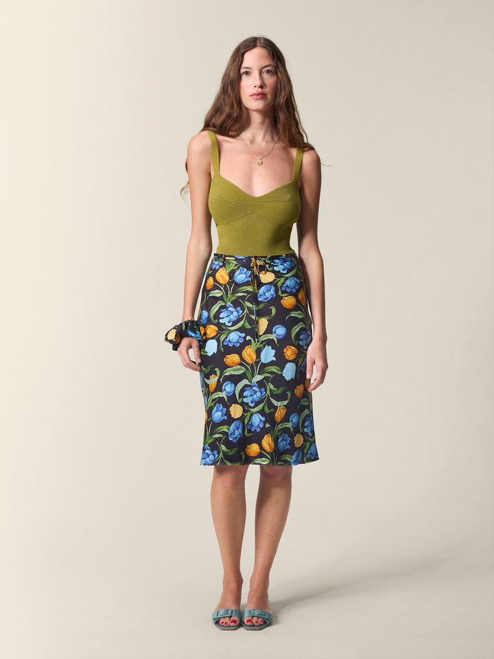 Cora Midi Skirt | Black Floral Print, Bias Cut, Flattering Fit 3