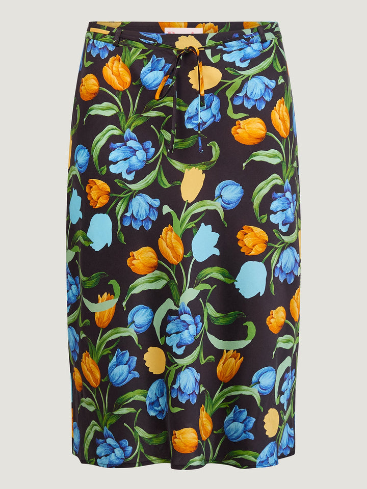 Cora Midi Skirt | Black Floral Print, Bias Cut, Flattering Fit 6