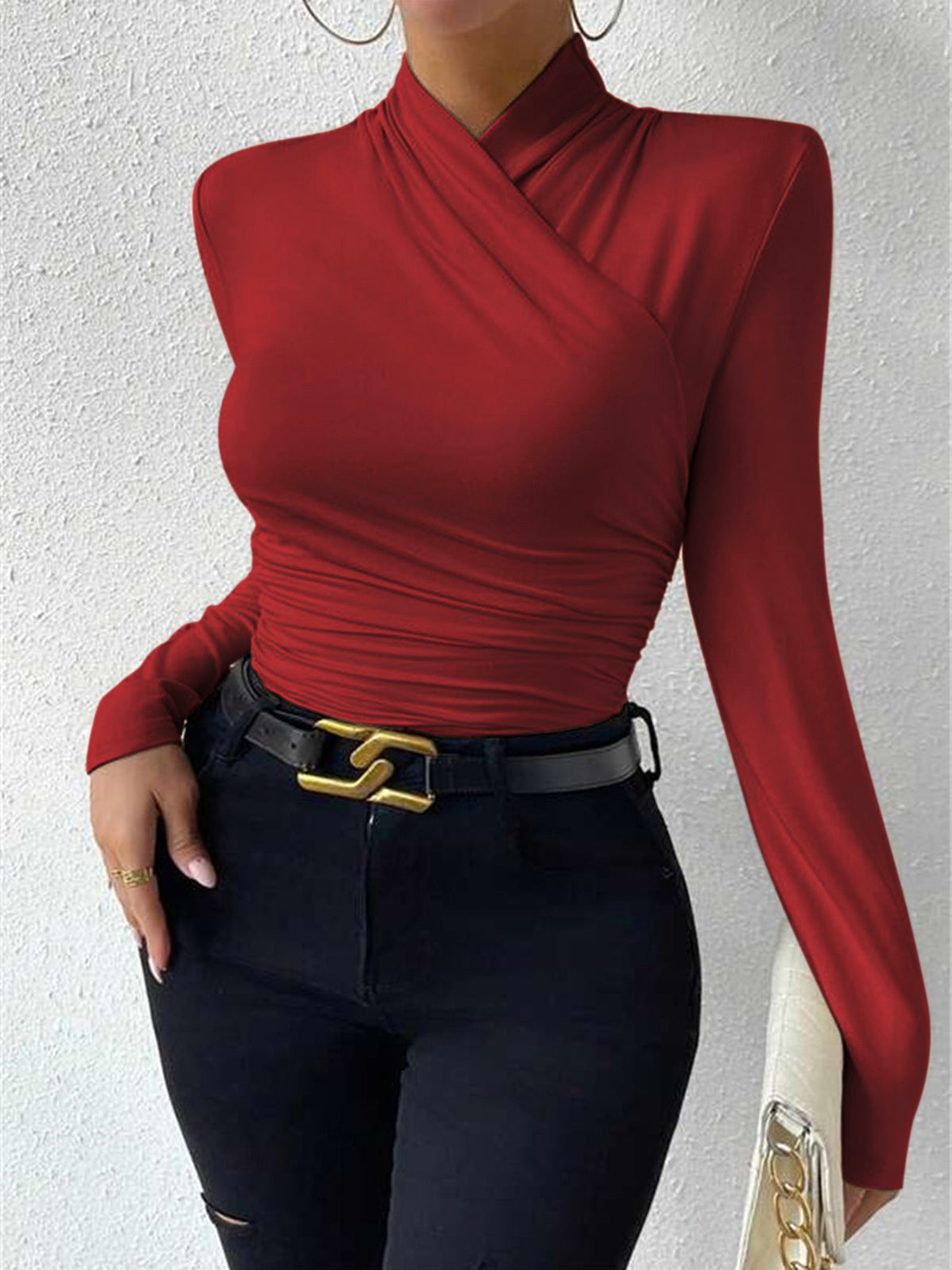 Cora Women's T Shirt | Cross-Over Collar, Slim Fit 11