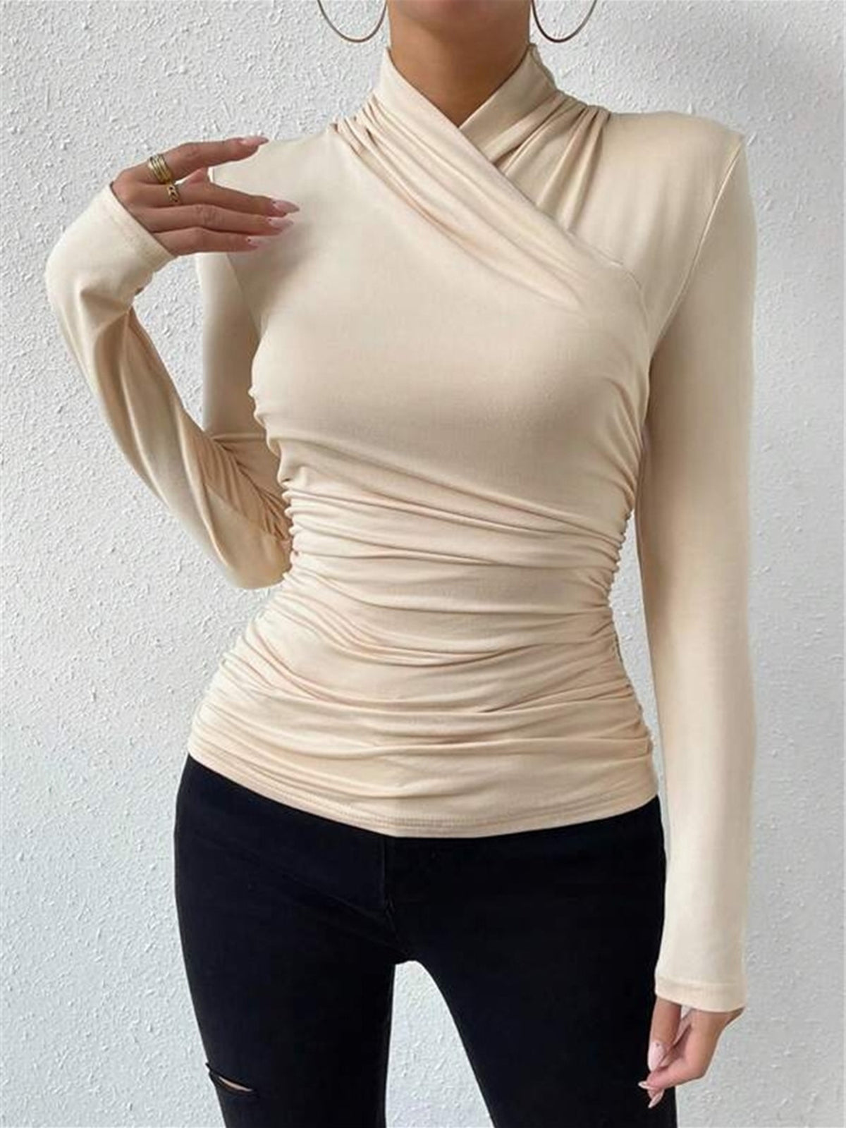 Cora Women's T Shirt | Cross-Over Collar, Slim Fit 4