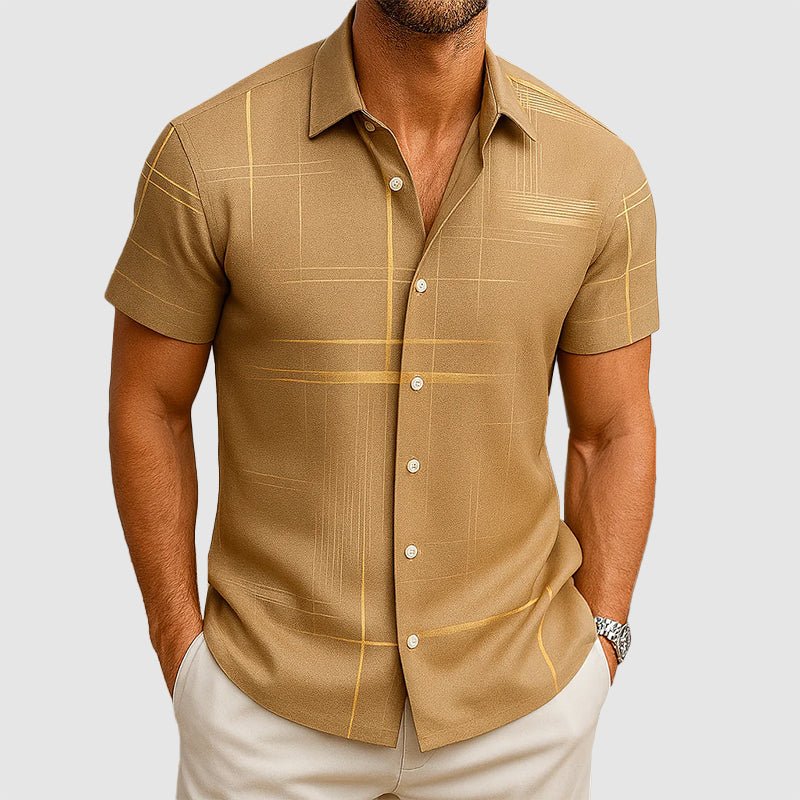 Crisp Mens Short Sleeve Button Up | Silk-Feel, Geometric Pattern 3
