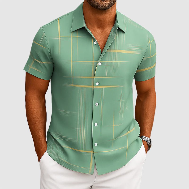 Crisp Mens Short Sleeve Button Up | Silk-Feel, Geometric Pattern 4