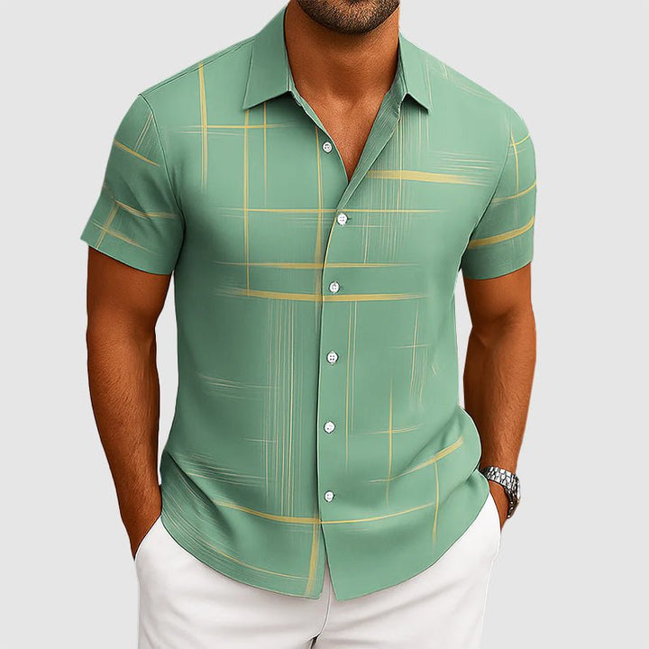 Crisp Mens Short Sleeve Button Up | Silk-Feel, Geometric Pattern 4