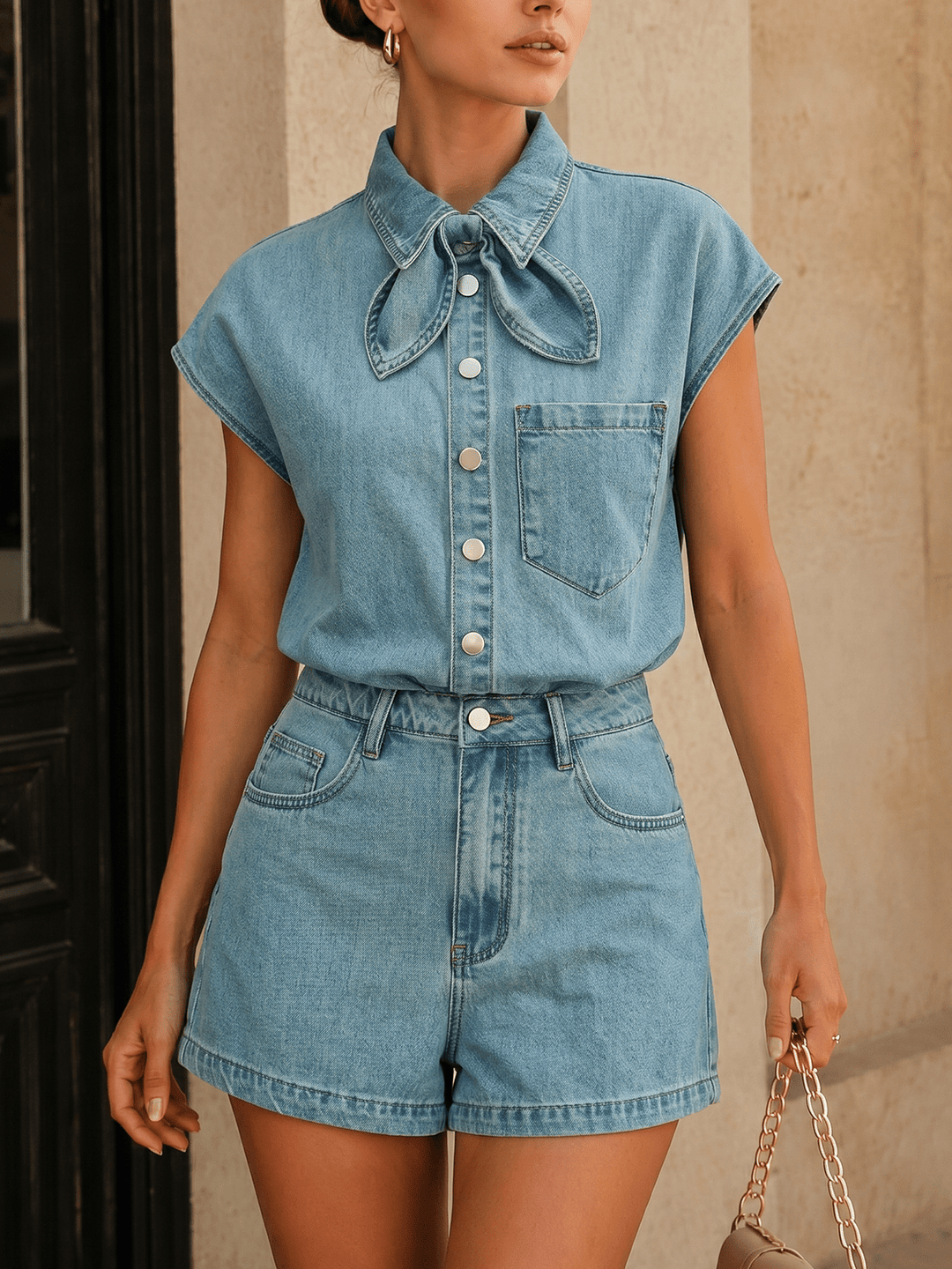 Daisy Denim Blouse & Shorts Set | Comfortable Cotton Blend for Girls Clothing 0