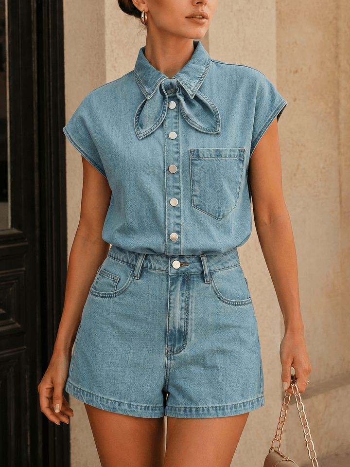 Daisy Denim Blouse & Shorts Set | Comfortable Cotton Blend for Girls Clothing 0