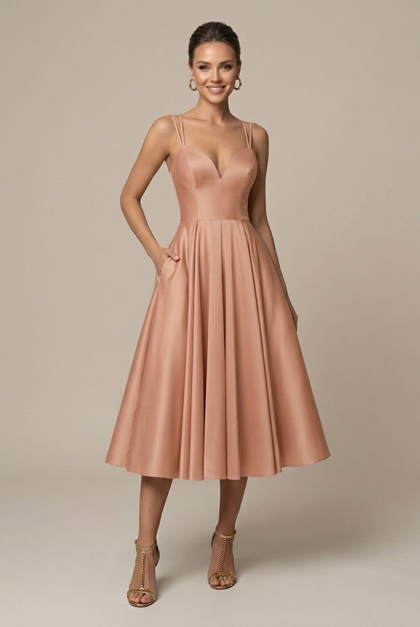 Dalia Midi Dress | Deep V Neck, A-Line Skirt, Lightweight Fabric 4