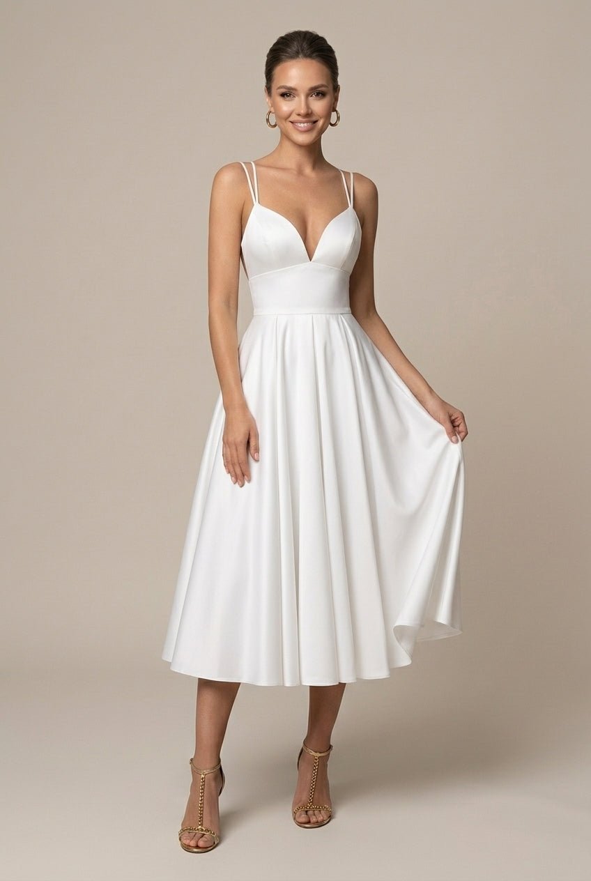 Dalia Midi Dress | Deep V Neck, A-Line Skirt, Lightweight Fabric 5