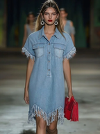 Dara Denim Dress | Vintage Loose Fit, Mini Length with Tassel Details 3