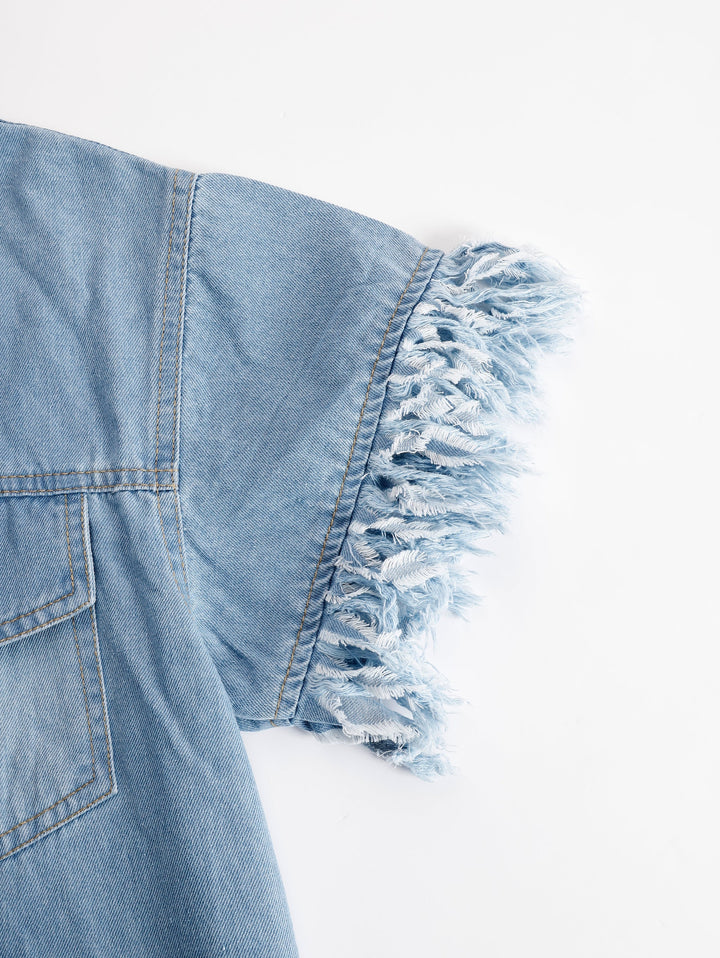 Dara Denim Dress | Vintage Loose Fit, Mini Length with Tassel Details 6