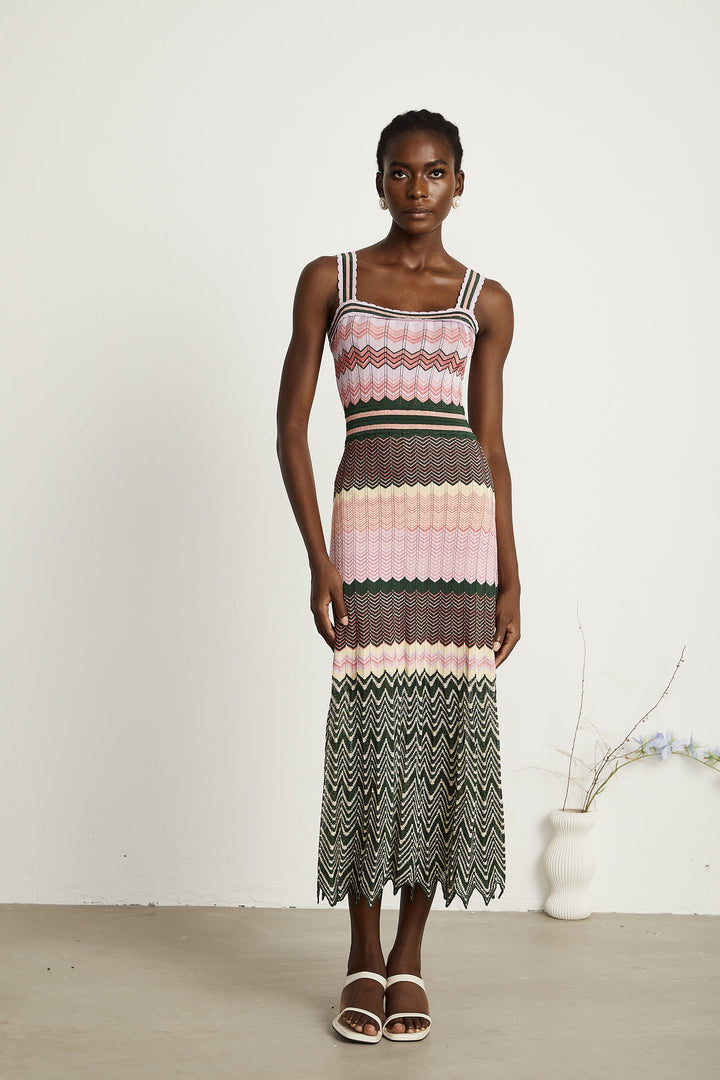 Dara Midi Dress | Contrast-Color, 100% Viscose, Sleeveless Summer Dress 3
