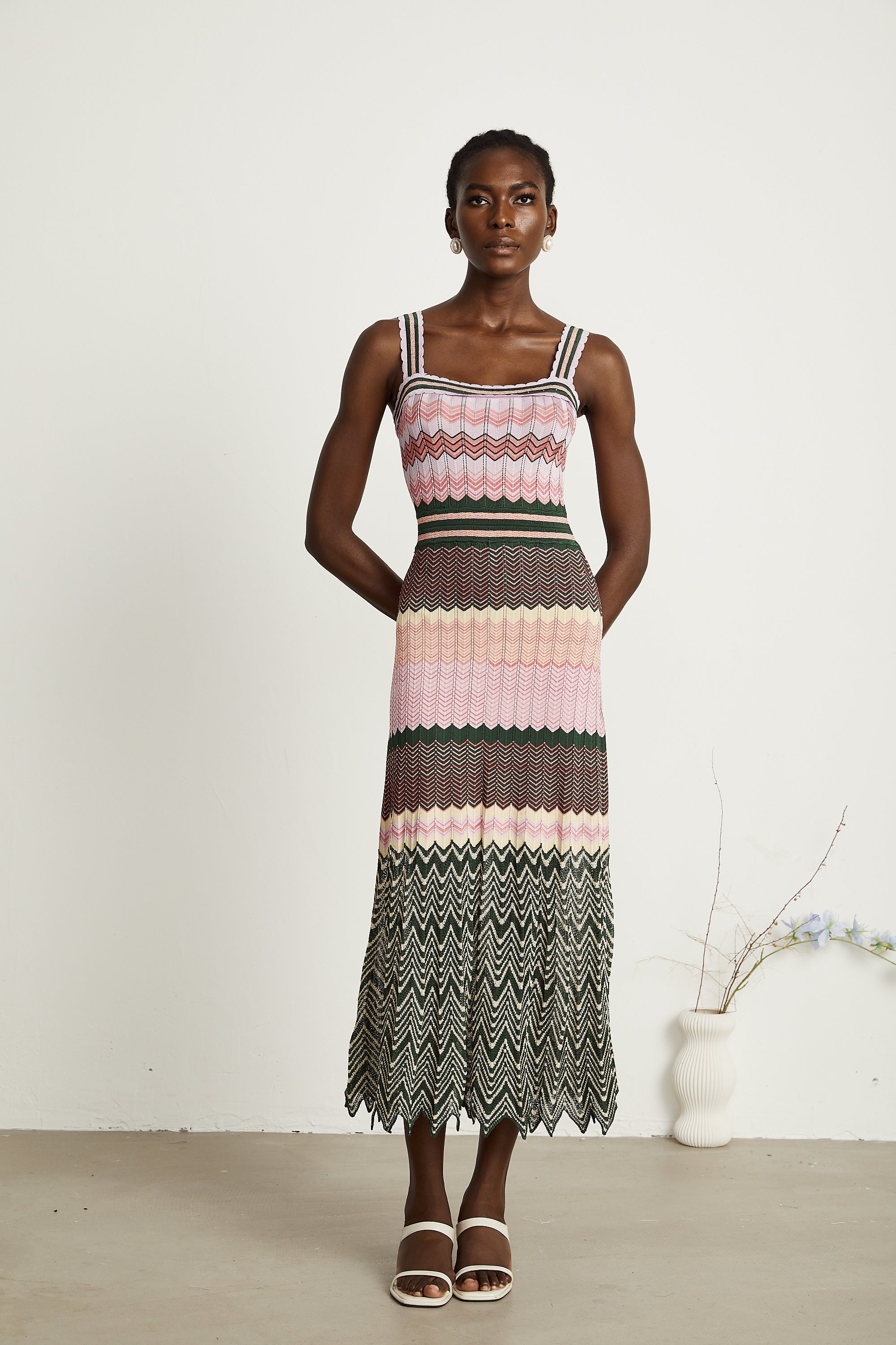 Dara Midi Dress | Contrast-Color, 100% Viscose, Sleeveless Summer Dress 4