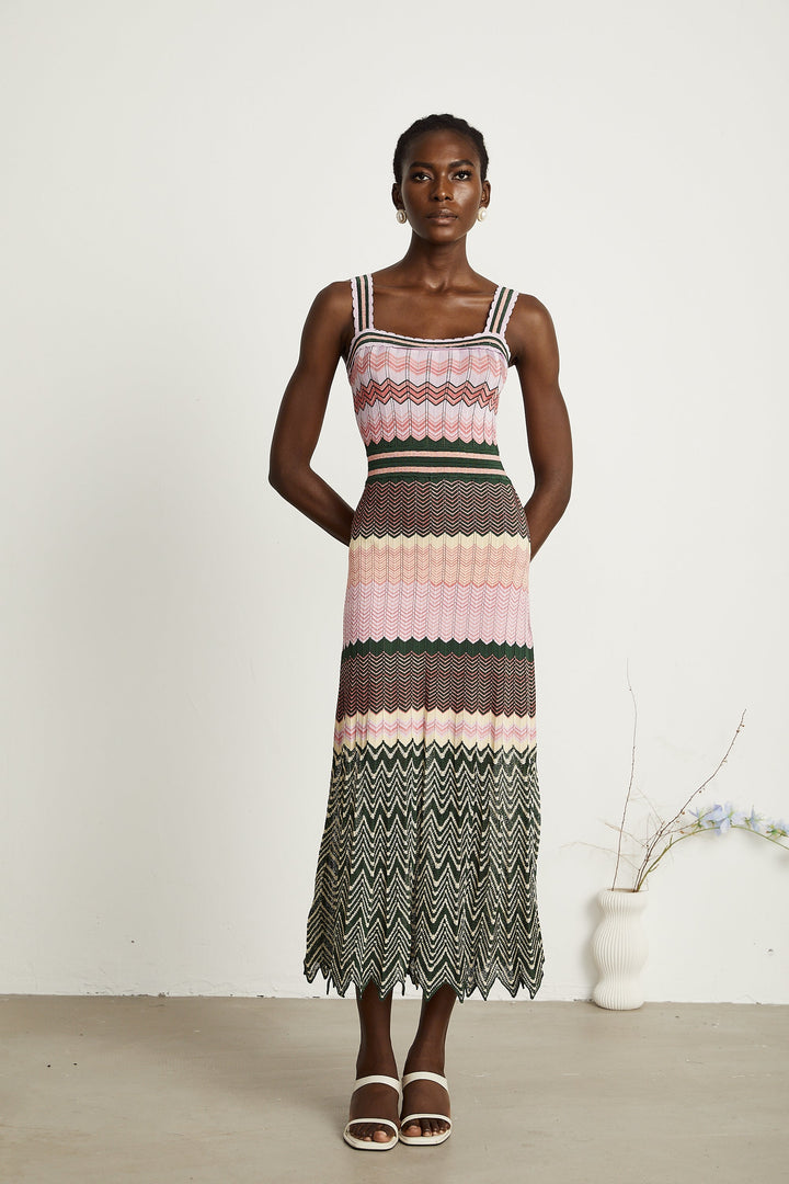 Dara Midi Dress | Contrast-Color, 100% Viscose, Sleeveless Summer Dress 4