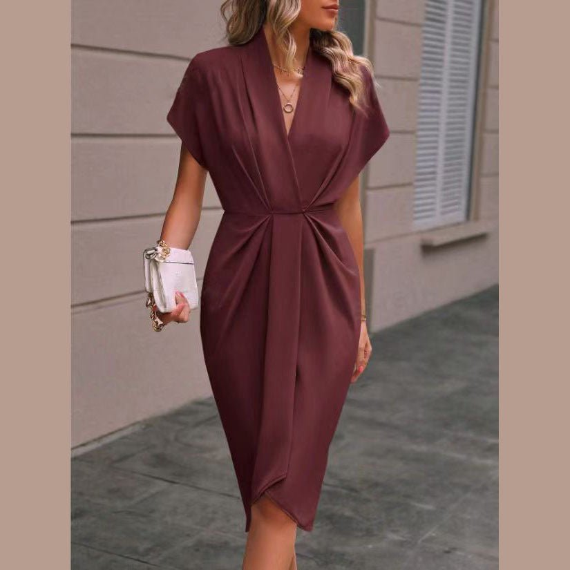Dara Women's Dress | Draped Front, Midi Length, Side Slit 4