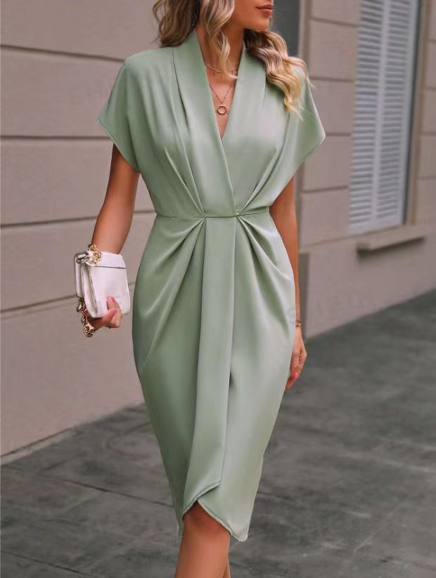 Dara Women's Dress | Draped Front, Midi Length, Side Slit 6