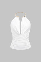 Dare Cowl Halter Neck Top | Metallic Backless Design, Relaxed Fit 0