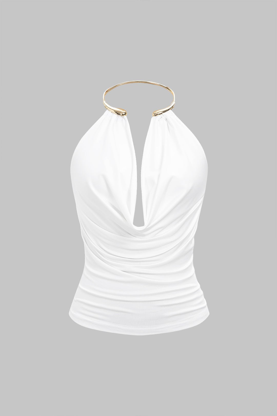 Dare Cowl Halter Neck Top | Metallic Backless Design, Relaxed Fit 0