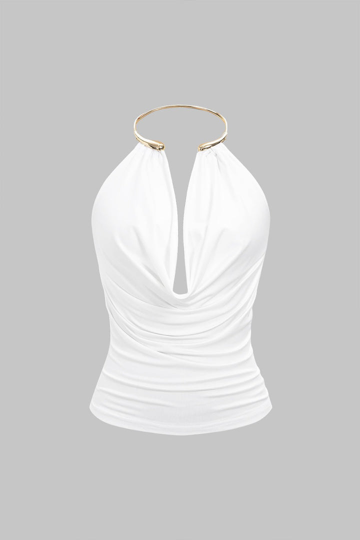 Dare Cowl Halter Neck Top | Metallic Backless Design, Relaxed Fit 0