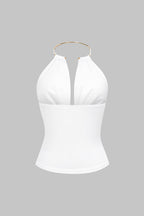 Dare Cowl Halter Neck Top | Metallic Backless Design, Relaxed Fit 2