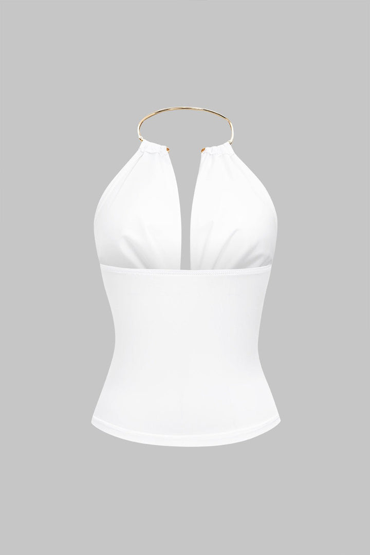 Dare Cowl Halter Neck Top | Metallic Backless Design, Relaxed Fit 2