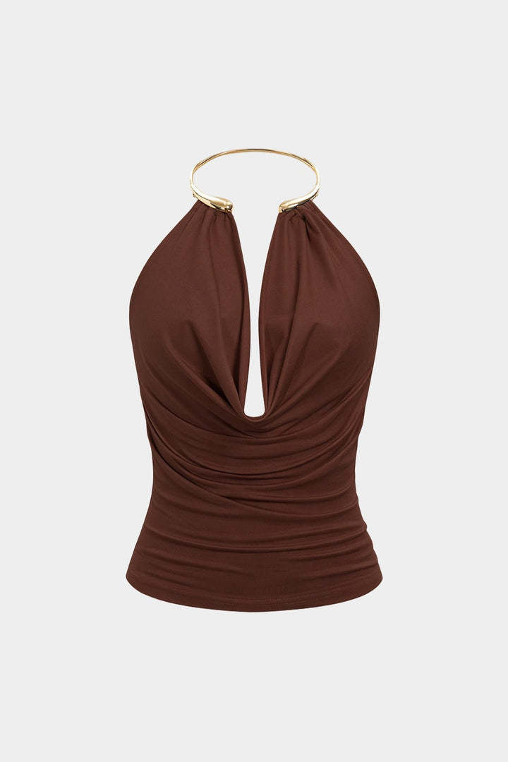 Dare Cowl Halter Neck Top | Metallic Backless Design, Relaxed Fit 5