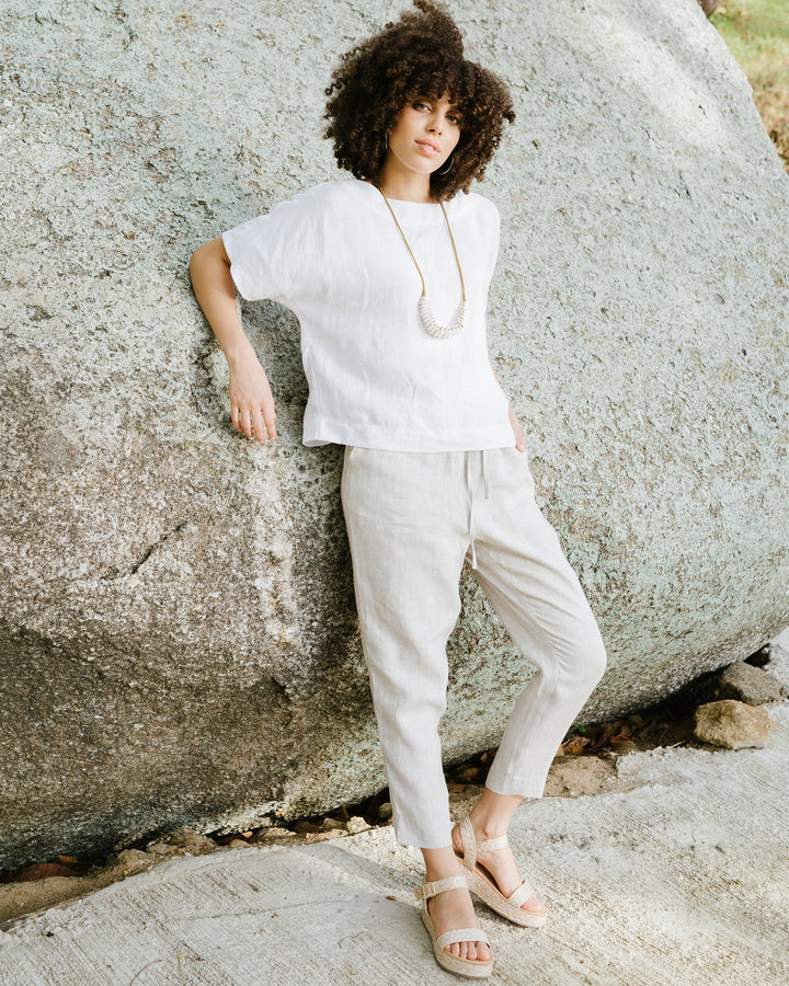 Dazzle Linen Pants Women | Relaxed Fit, White Ankle Length 0