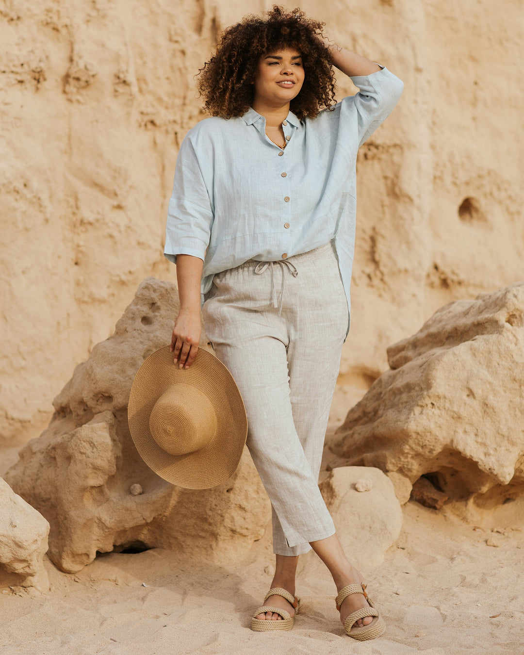 Dazzle Linen Pants Women | Relaxed Fit, White Ankle Length 2