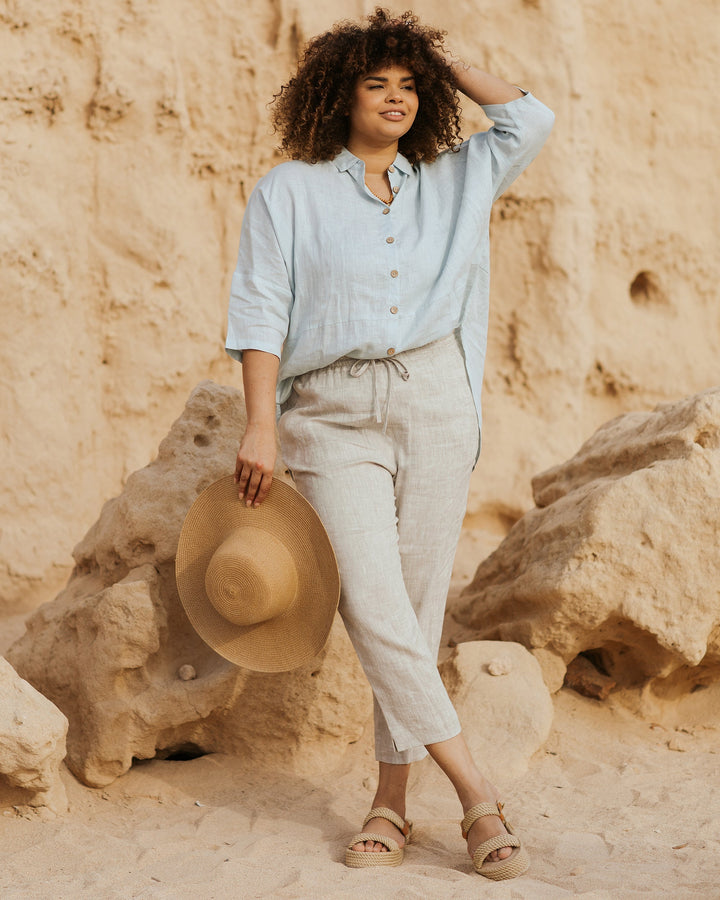 Dazzle Linen Pants Women | Relaxed Fit, White Ankle Length 2
