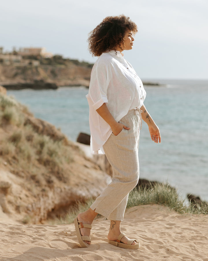 Dazzle Linen Pants Women | Relaxed Fit, White Ankle Length 3