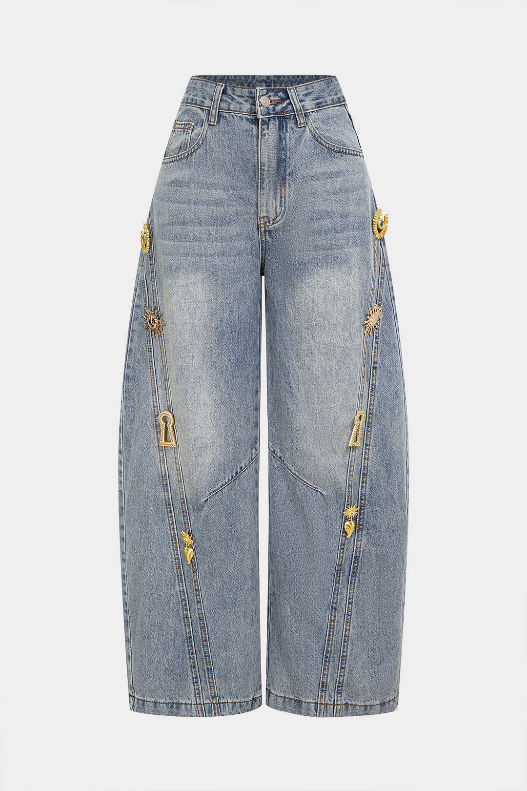 Dazzle Wide Leg Jeans | Denim with Metallic Decor 0