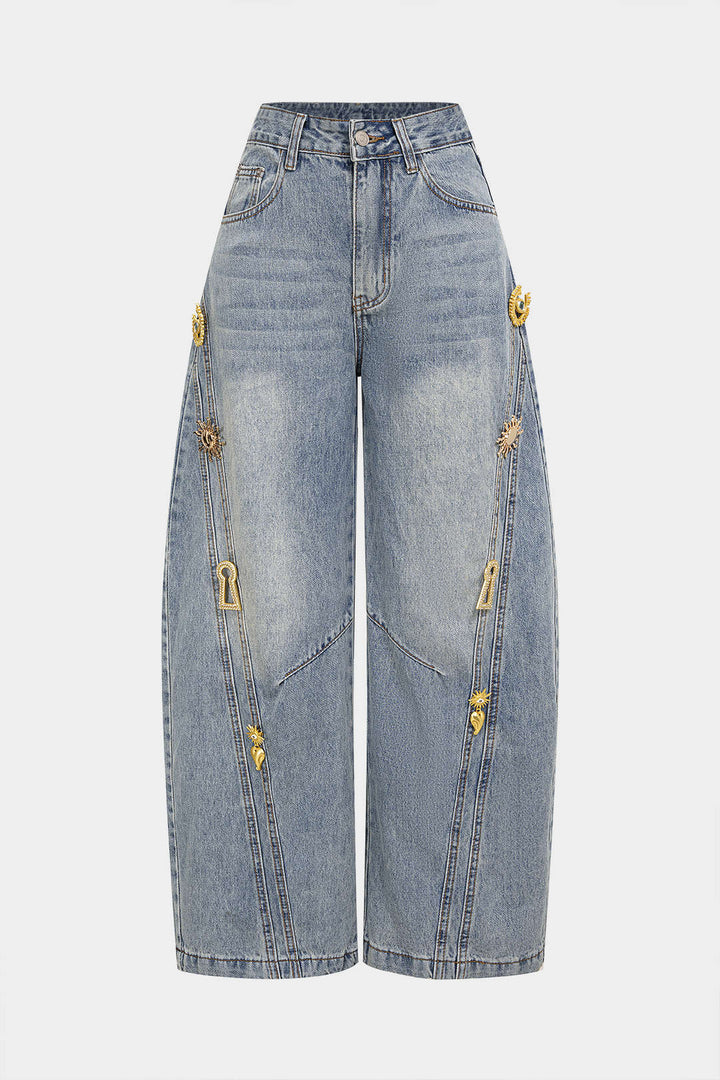 Dazzle Wide Leg Jeans | Denim with Metallic Decor 0