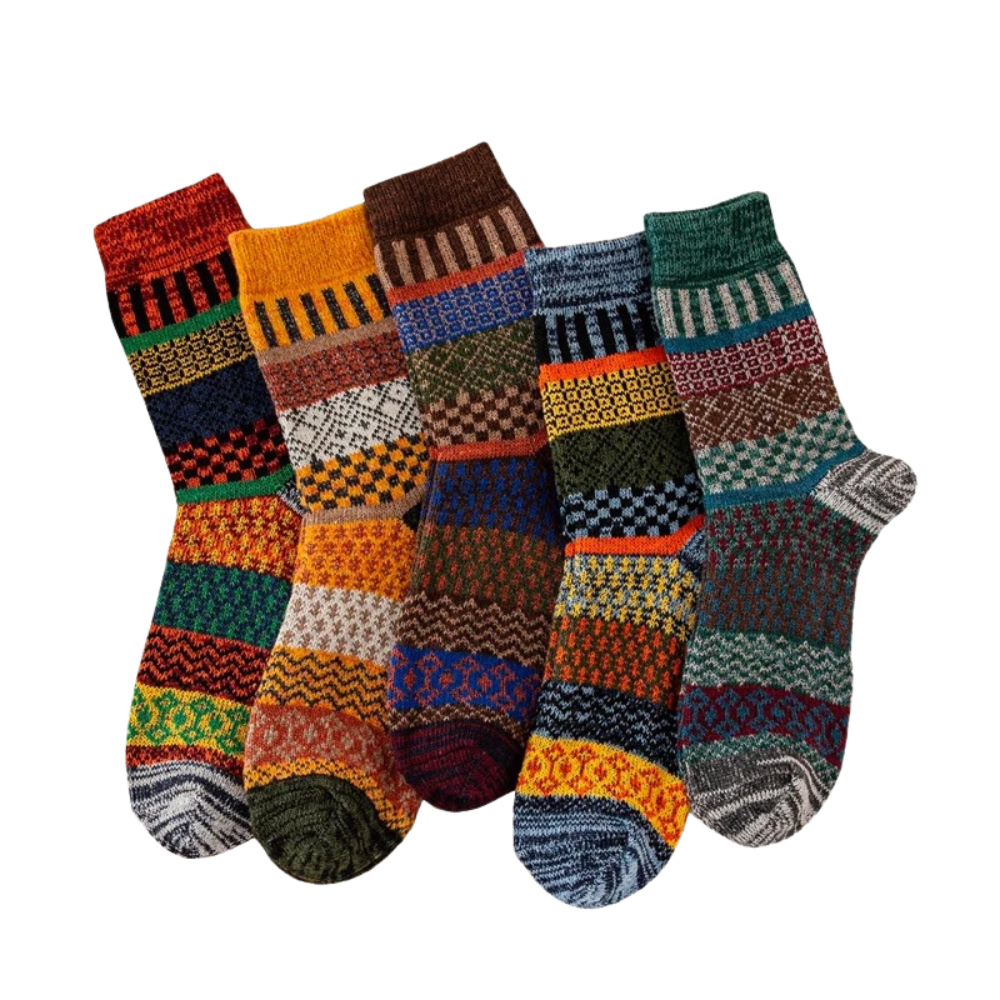 Colorful retro sheep wool socks featuring a thick design, perfect for keeping your feet warm during winter. - 1