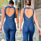 Diva Denim Jumpsuit | Fitted, V-Neck, Flared Legs 2