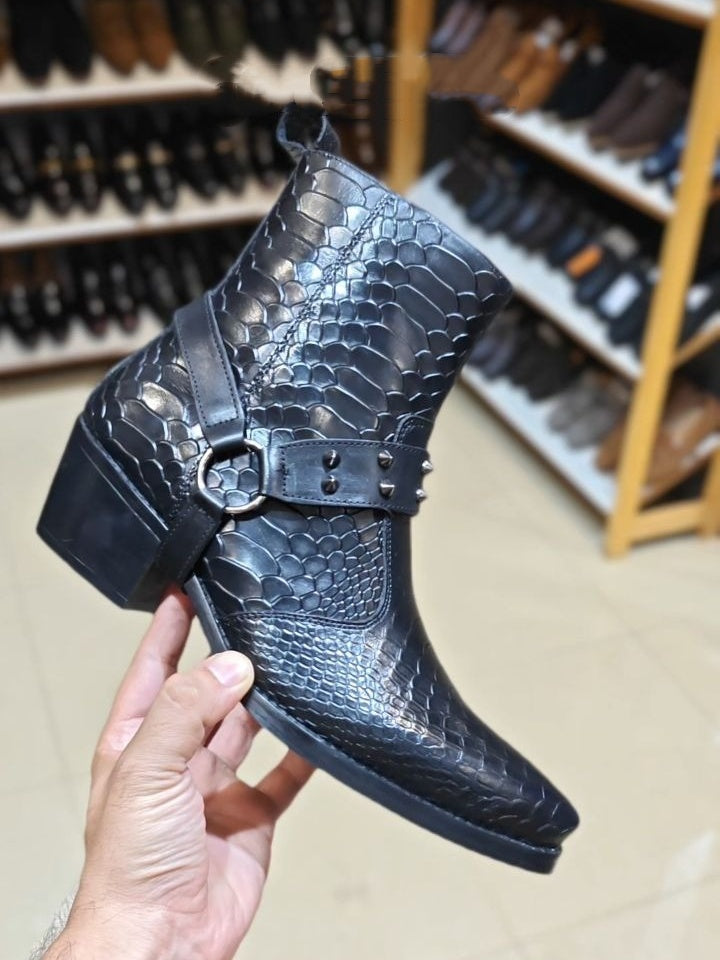 Snake Pointed Cuban Heel Boots