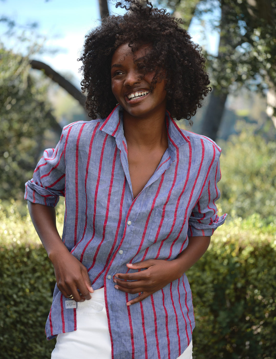 Eli Women's Top | Italian Linen, Relaxed Fit, Textured Stripe Design 0