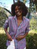 Eli Women's Top | Italian Linen, Relaxed Fit, Textured Stripe Design 0