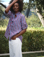 Eli Women's Top | Italian Linen, Relaxed Fit, Textured Stripe Design 4