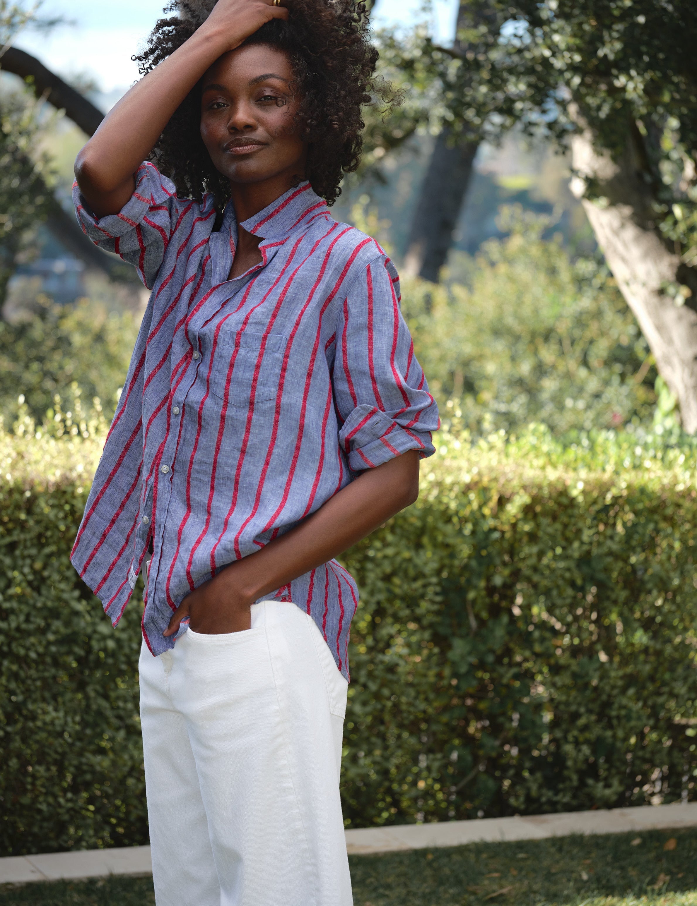 Eli Women's Top | Italian Linen, Relaxed Fit, Textured Stripe Design 4