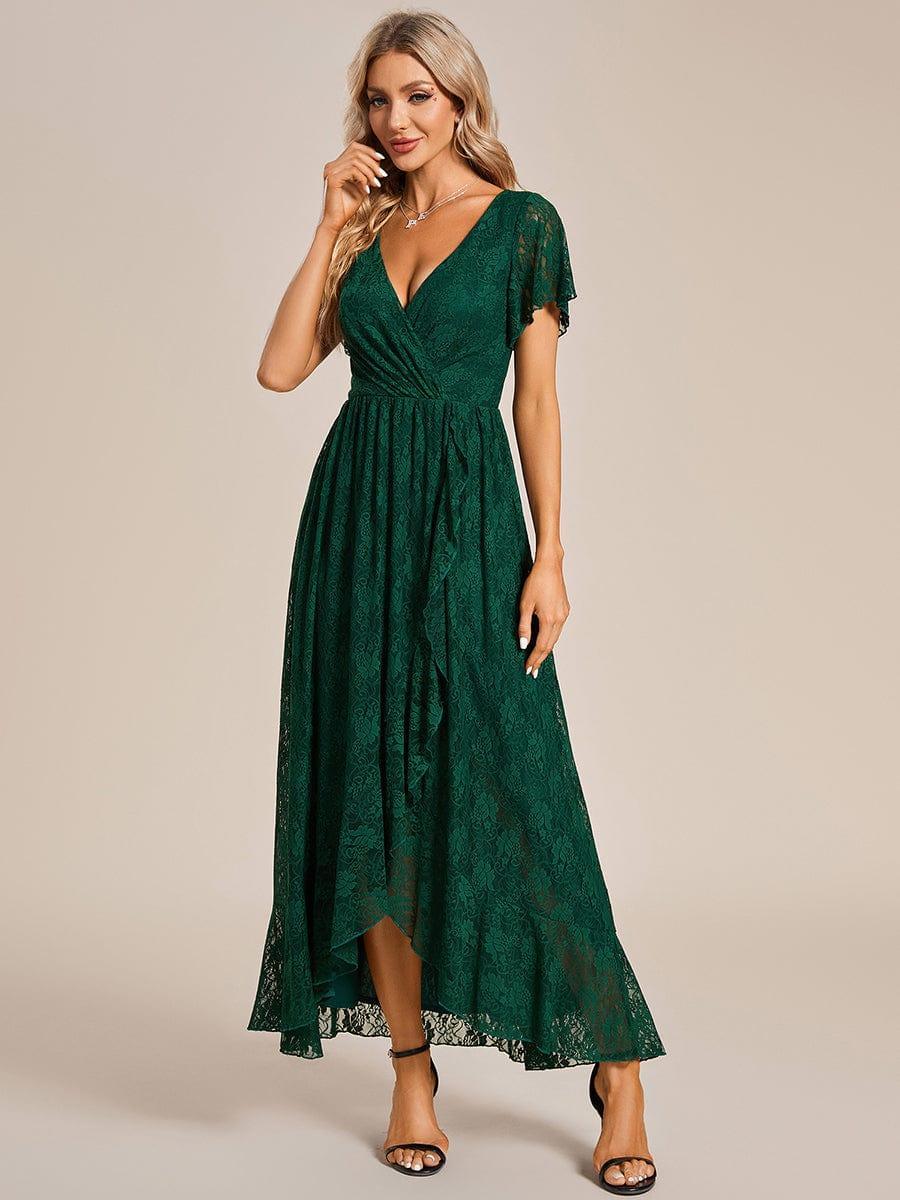 Elisea Evening Gown | Pleated Lace V-Neck Maxi, Formal Wedding Guest Dress 0
