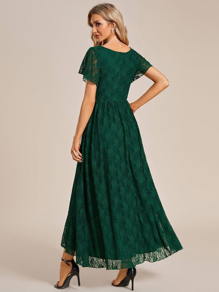 Elisea Evening Gown | Pleated Lace V-Neck Maxi, Formal Wedding Guest Dress 1