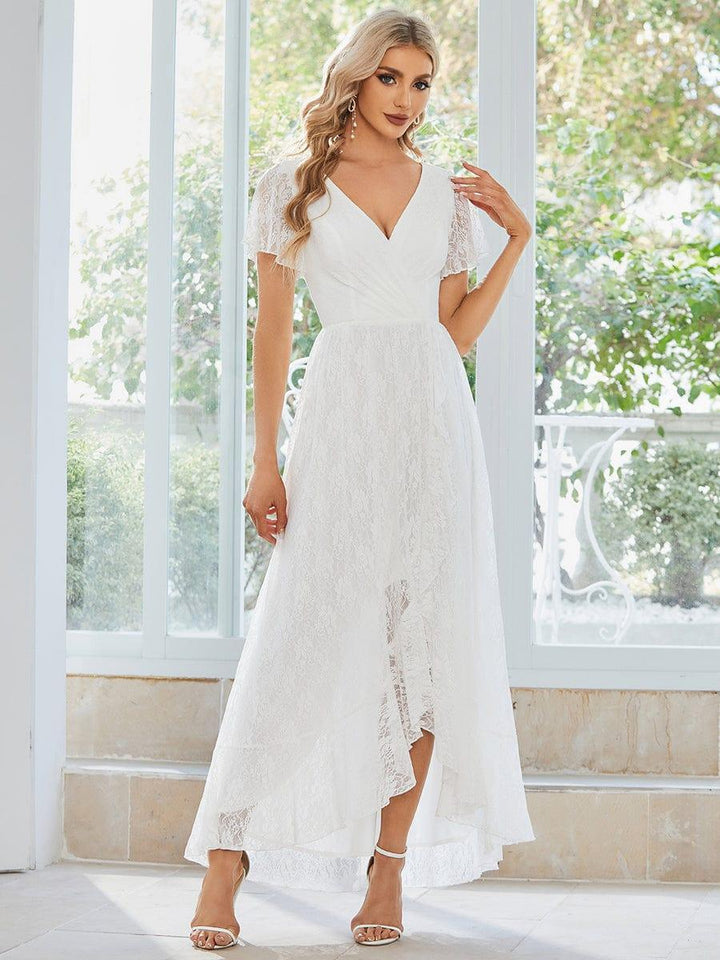 Elisea Evening Gown | Pleated Lace V-Neck Maxi, Formal Wedding Guest Dress 2