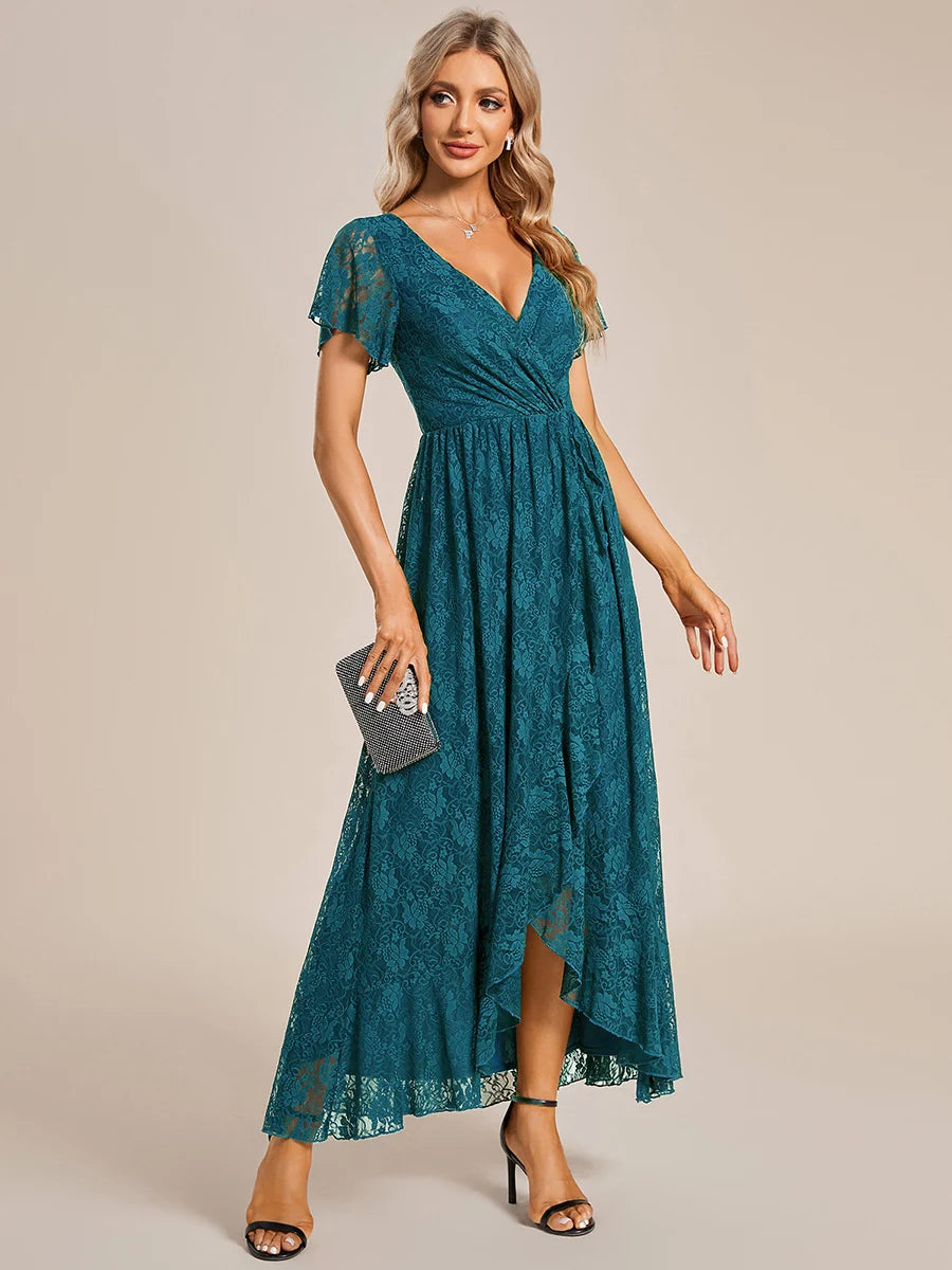 Elisea Evening Gown | Pleated Lace V-Neck Maxi, Formal Wedding Guest Dress 4