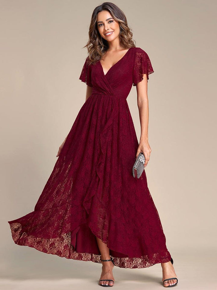 Elisea Evening Gown | Pleated Lace V-Neck Maxi, Formal Wedding Guest Dress 6