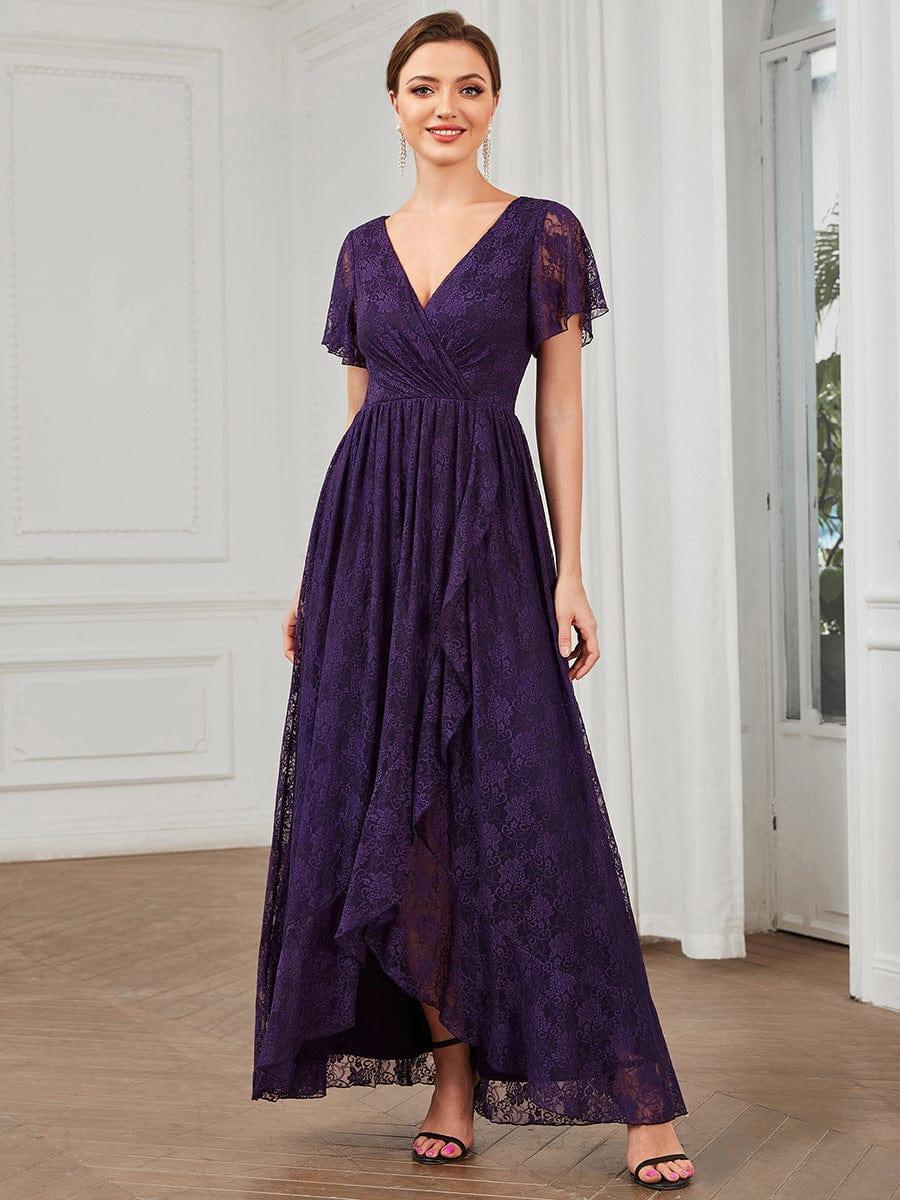 Elisea Evening Gown | Pleated Lace V-Neck Maxi, Formal Wedding Guest Dress 9
