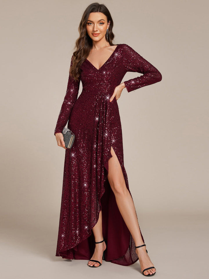 Elysia Evening Gown | Sequin, Long Sleeve, Asymmetrical Hem 2