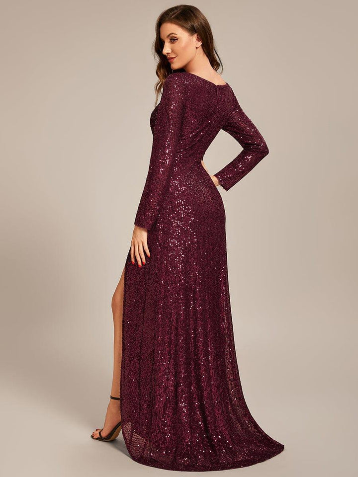 Elysia Evening Gown | Sequin, Long Sleeve, Asymmetrical Hem 3