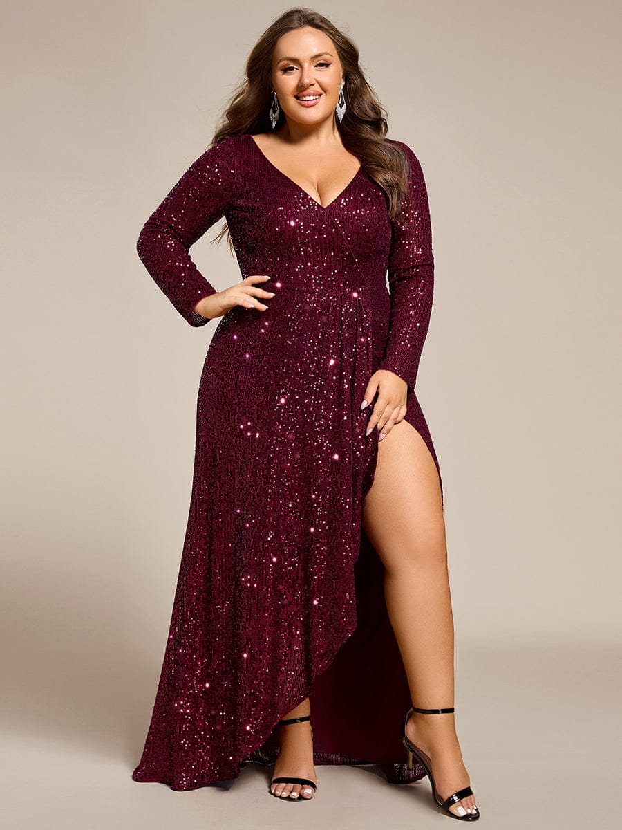 Elysia Evening Gown | Sequin, Long Sleeve, Asymmetrical Hem 8
