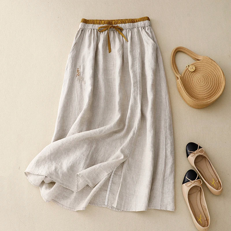 Elysia Linen Skirt | 100% Organic, A-Line Design, Knee-Length 2